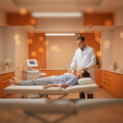 Patient receiving Erchonia laser therapy on their back, comfortable clinic setting