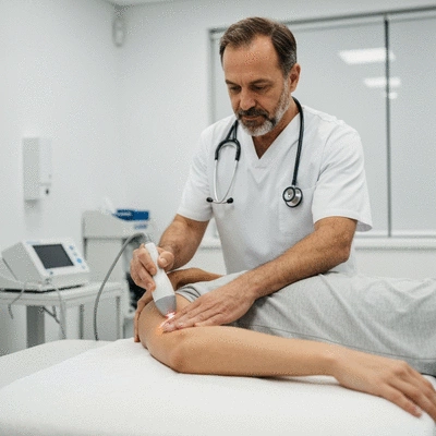 Patient receiving low-level laser therapy on their shoulder