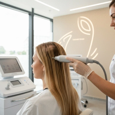 Person receiving low-level laser therapy in a modern clinic setting
