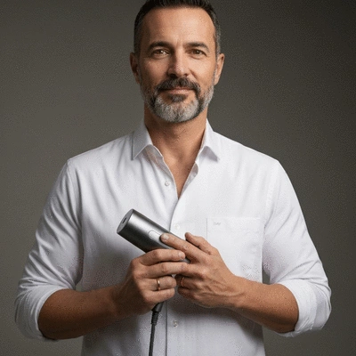 A person holding a low-level laser therapy device, illustrating ease of use and modern technology