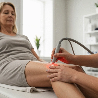 Person receiving low-level laser therapy on their knee